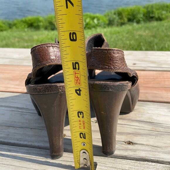 Henry Beguelin Brown Distressed Leather  Slingback Peep Toe Bootie Sandal 6 - Picture 7 of 10